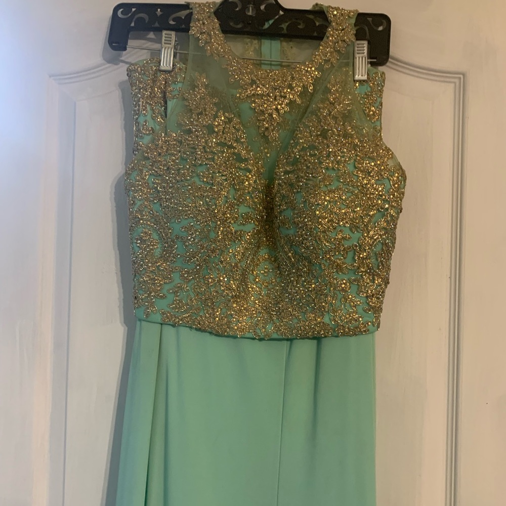 Tiffany Blue gold beaded prom/formal dress *RARE*